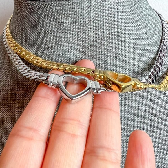 Heart Choker Thick Chain Necklace Thick Choker Heart Chain Heart Pendant Chain - Picture 3 of 14